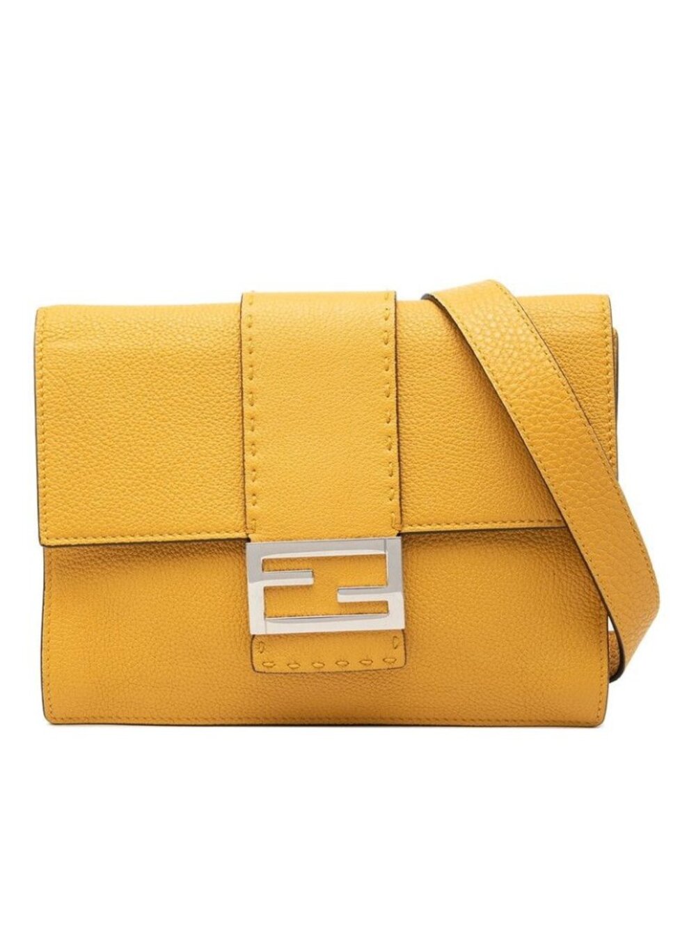 Fendi Flat Bucket Medium Crossbody Shoulder Bag Yellow Leather